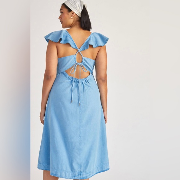 Anthropologie Pilcro Denim Flutter Sleeve Midi Dress - Picture 9 of 15